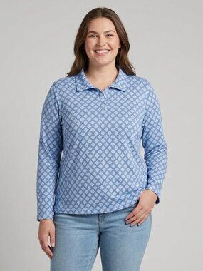 Geometric Knit Polo Shirt Blue 2XL